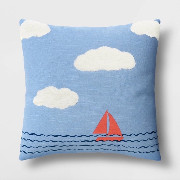 Room Essentials Other - Square Throw Pillow Sailboat On Water with Clouds Blue - Room Essentials